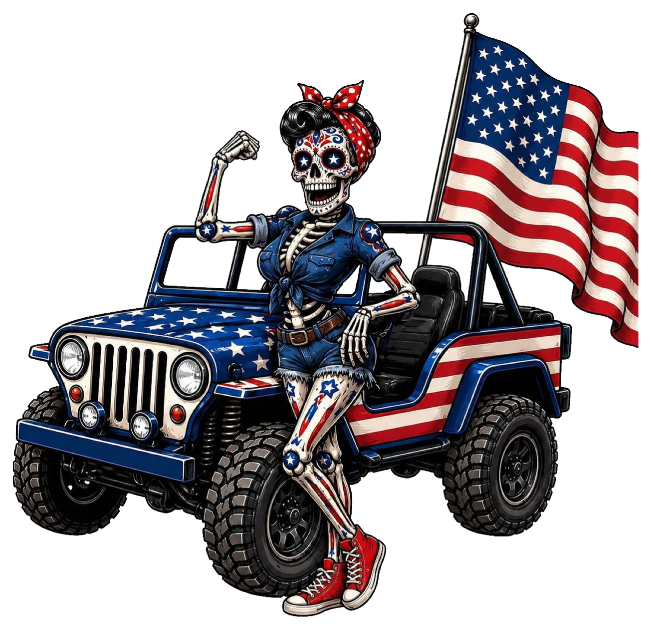 Patriotic Skeleton in Jeep Boy or Girl