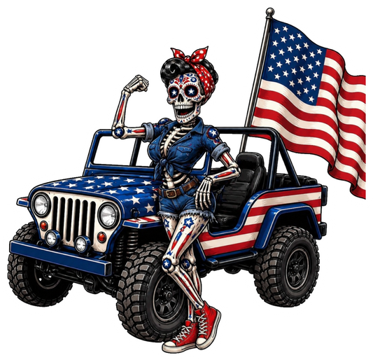 Patriotic Skeleton in Jeep Boy or Girl